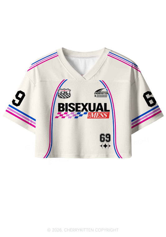 Creamy White Bisexual Mess Pride Y2K Crop Sport Jersey Shirts Cherrykitten