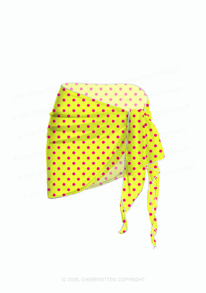 Hot Pink Dots On Yellow Y2K Print Bikini Set Cherrykitten