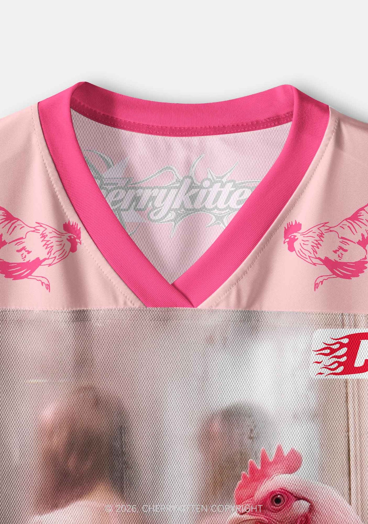 Pink Lace Chicken Y2K Crop Sport Jersey Shirts Cherrykitten