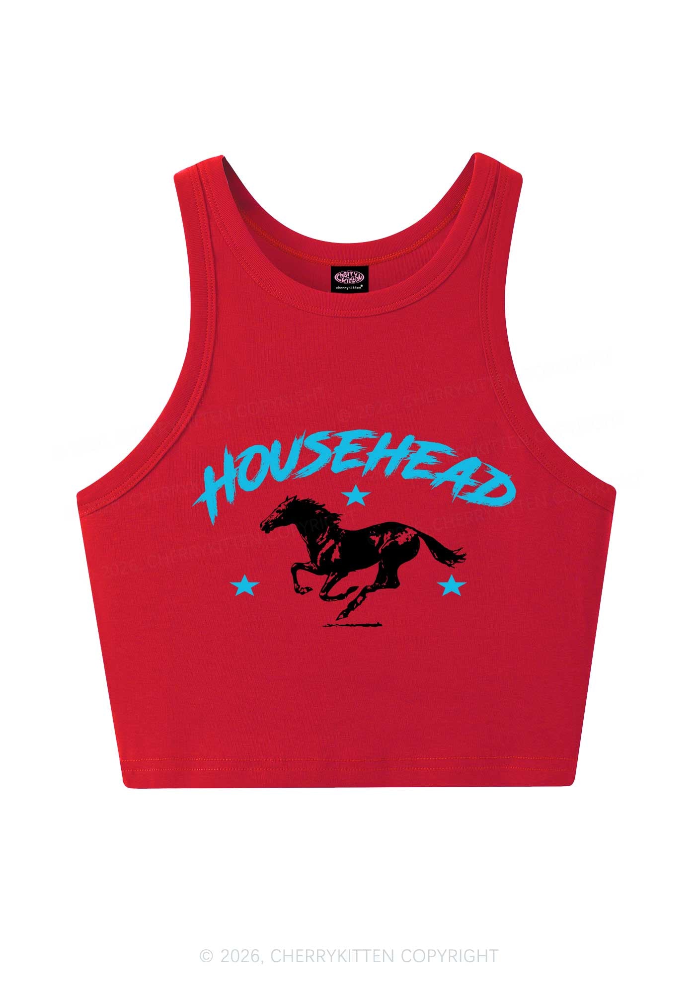 Retro Star Househead Horse Y2K Crop Tank Top Cherrykitten