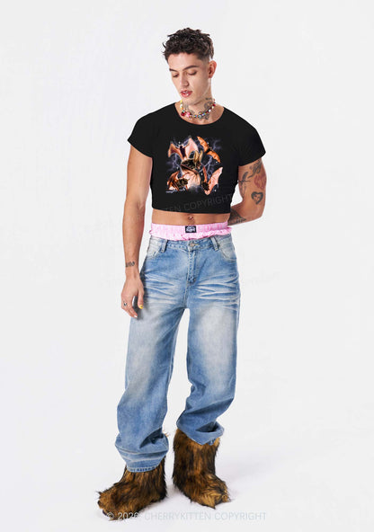 Halloween Bat In Lightning Y2K Baby Tee Cherrykitten