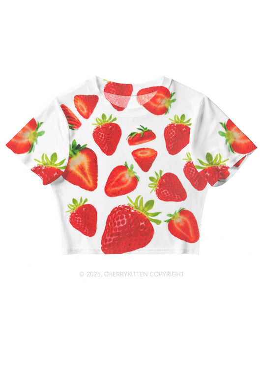 White Strawberry Y2K Mesh Crop Top Cherrykitten