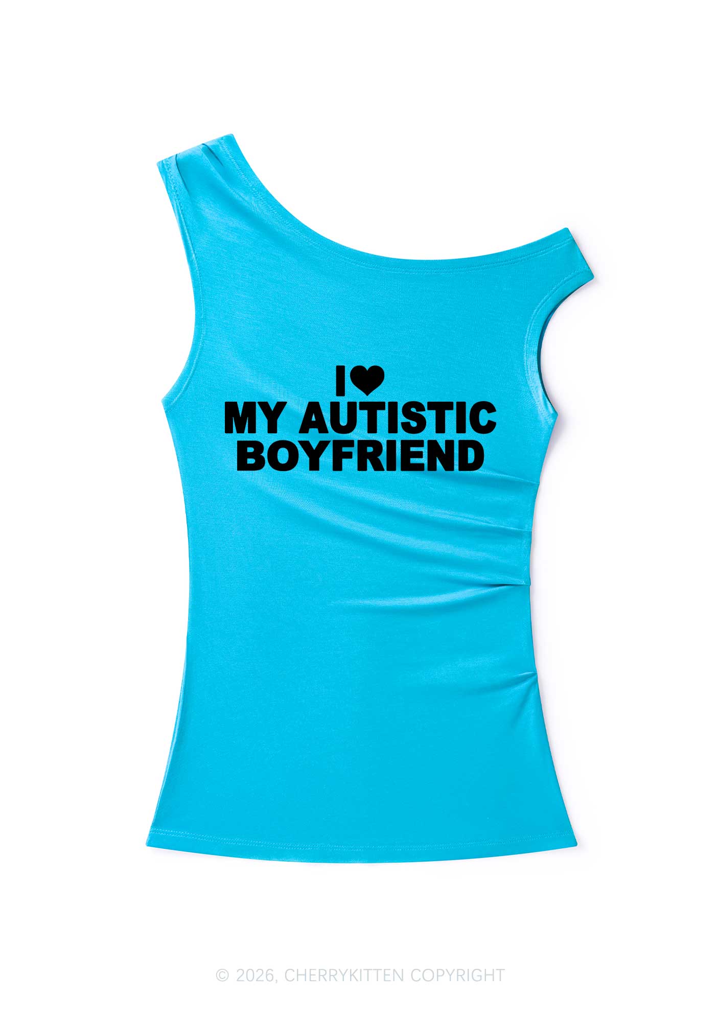 I Love My Autistic BF Valentine's Day Y2K Off Shoulder Tank Top Cherrykitten