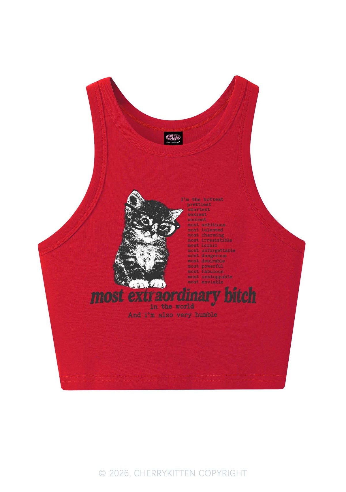 Most Extraordinary Bxxch Cat Y2K Crop Tank Top Cherrykitten