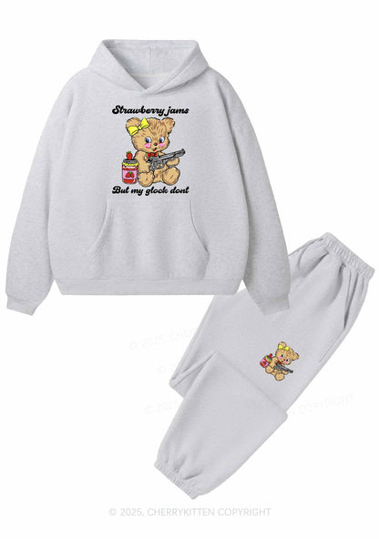 Strawberry Jams Bear Y2K Fleece Hoodie Set Cherrykitten