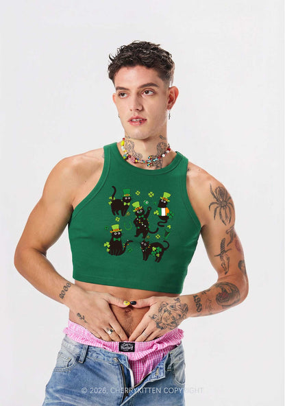 Shamrock Dancing Cats St Patricks Y2K Crop Tank Top Cherrykitten