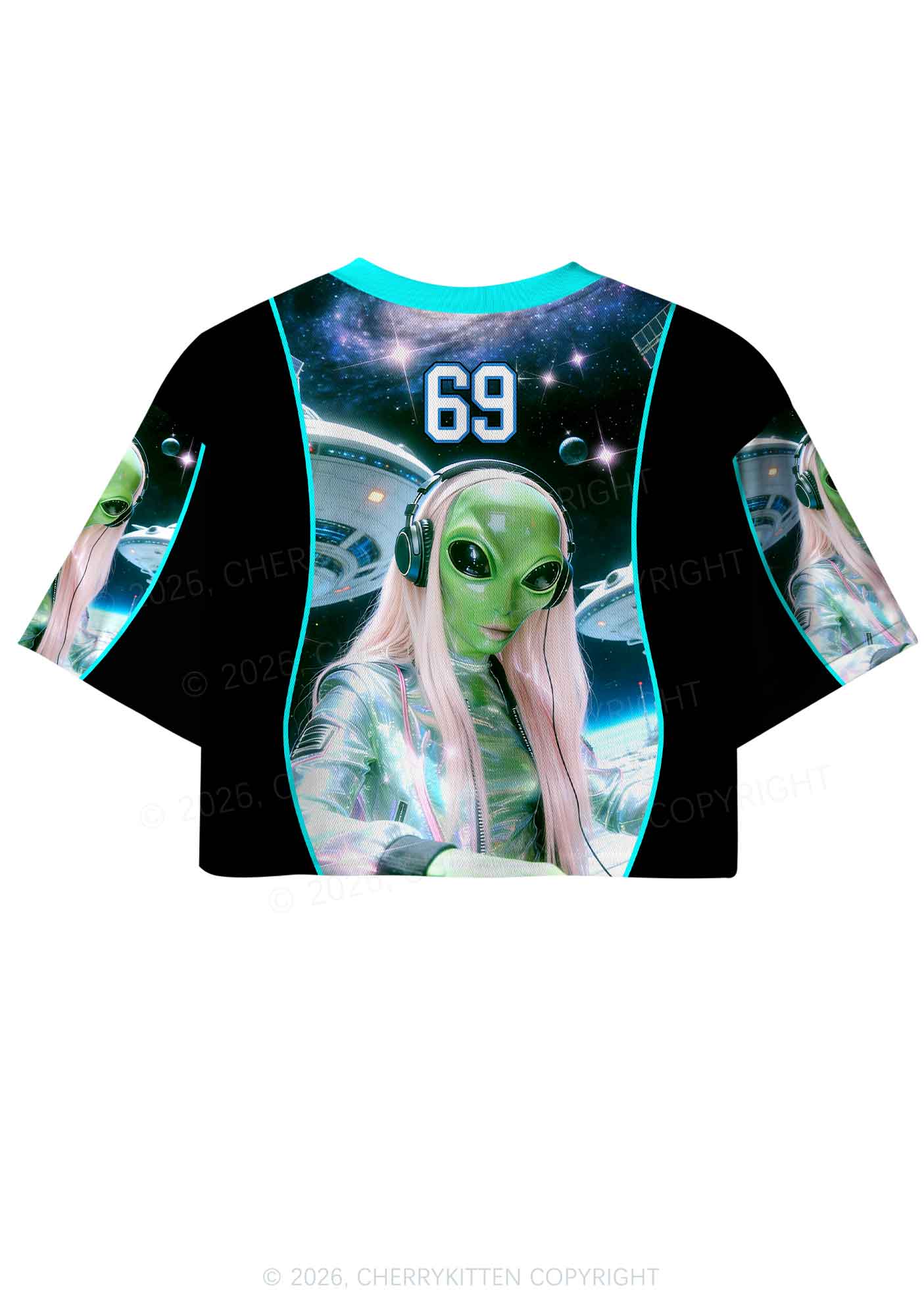 Techno Alien DJ Y2K Crop Sport Jersey Shirts Cherrykitten