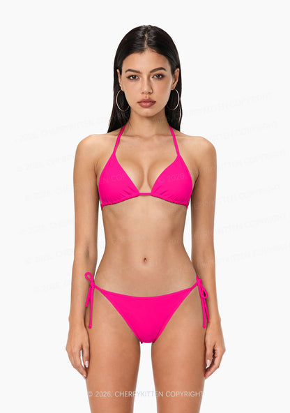 Hot Pink Plain Y2K Print Bikini Set Cherrykitten