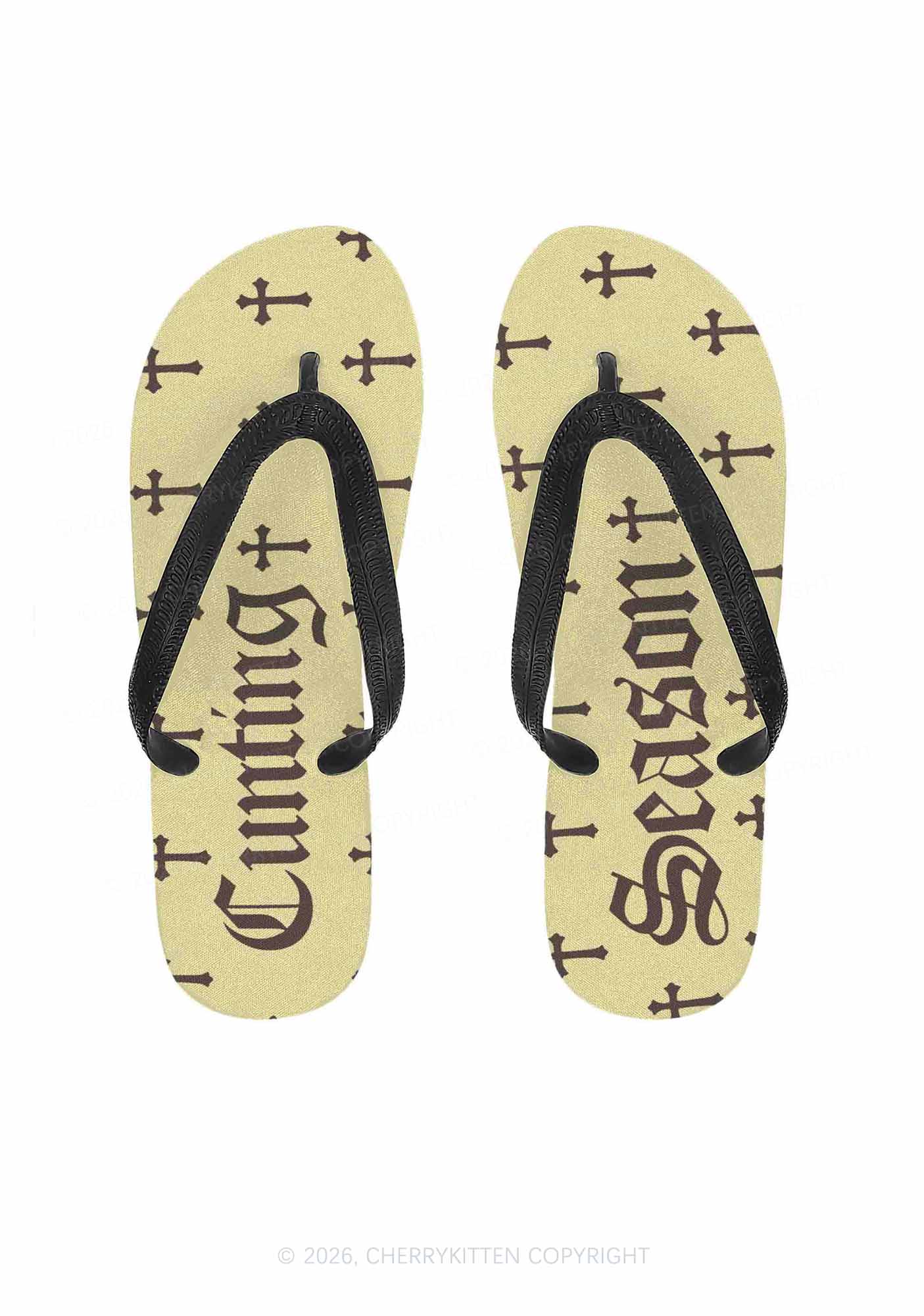 Cxxting Season Cross Y2K Print Flip Flops Cherrykitten