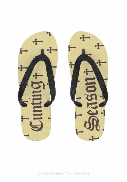 Cxxting Season Cross Y2K Print Flip Flops Cherrykitten