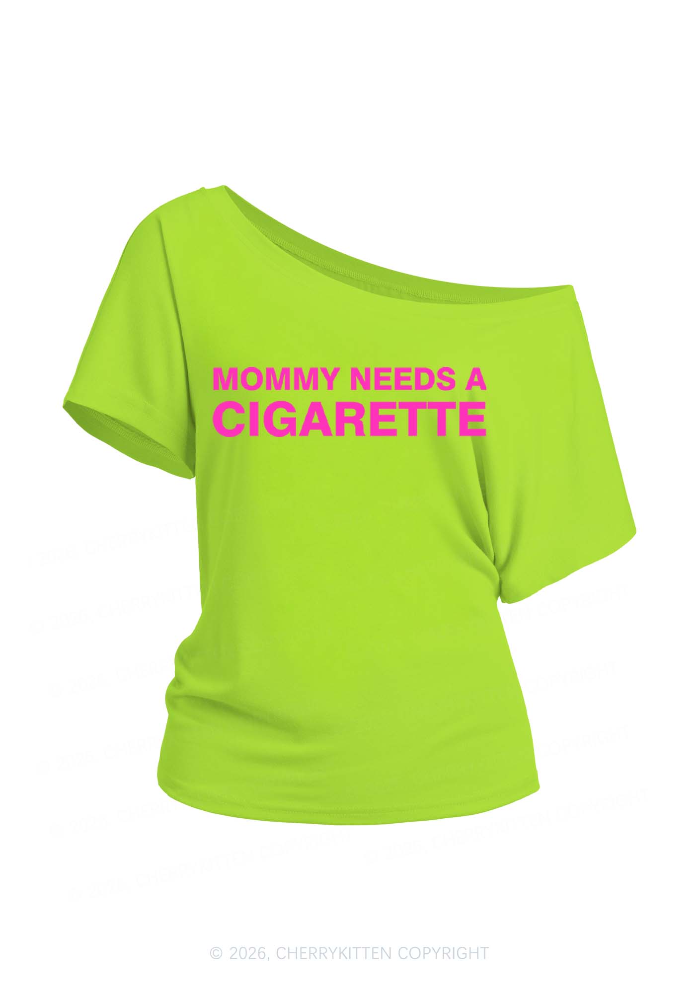 Mommy Needs A Cigarette Y2K Off Shoulder Tee Cherrykitten