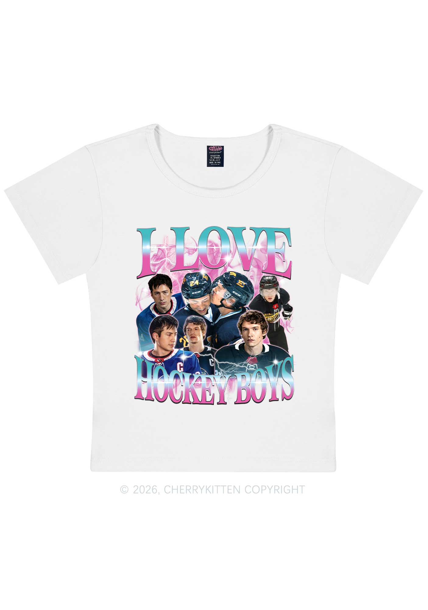 Pink Blue Gradient I Love Hockey Boys HR Y2K Baby Tee Cherrykitten