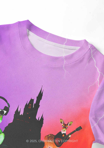 Frog Deer Castle Y2K Mesh Crop Top Cherrykitten