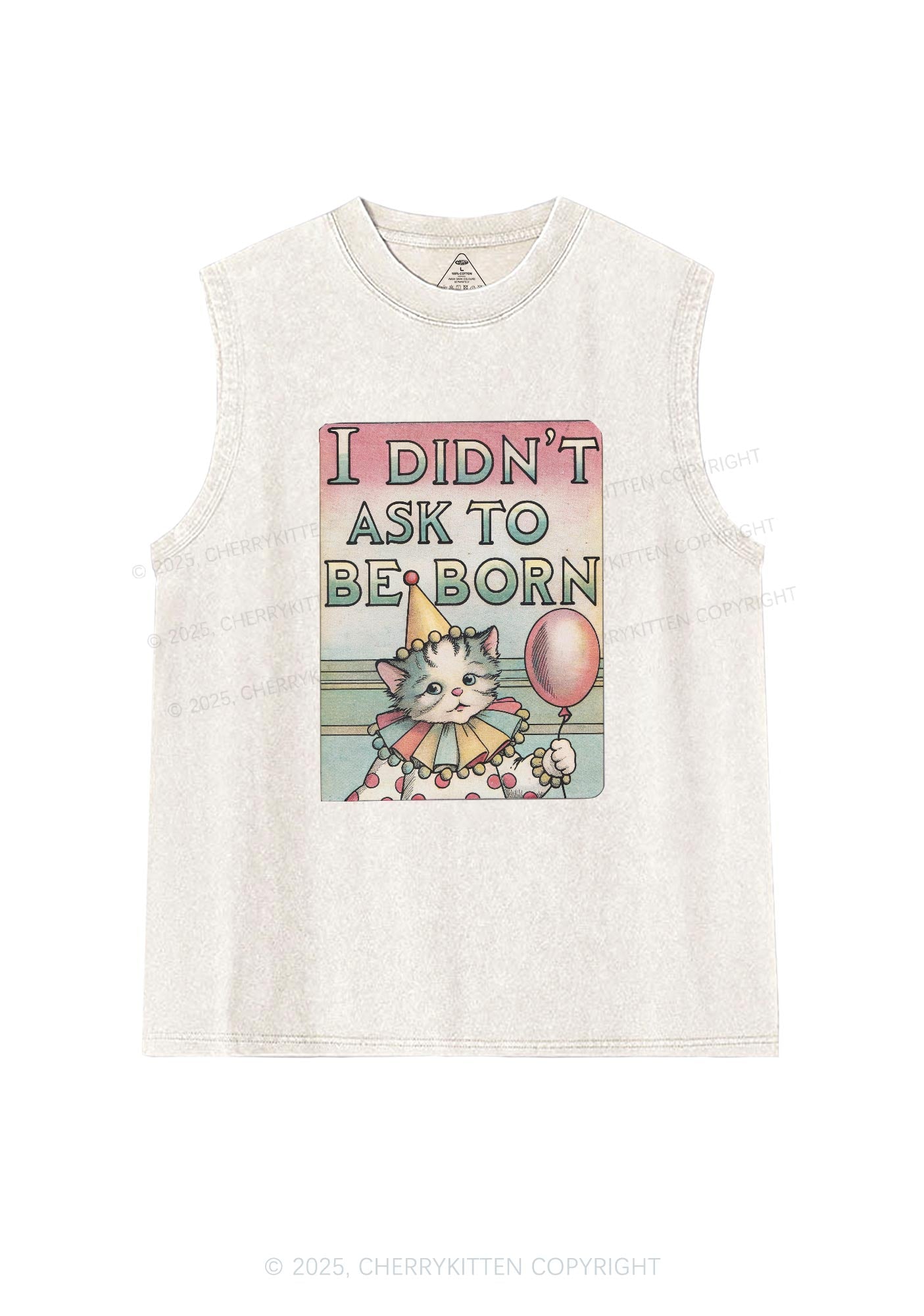 Cat Didnt Ask To Be Born Y2K Washed Tank Cherrykitten