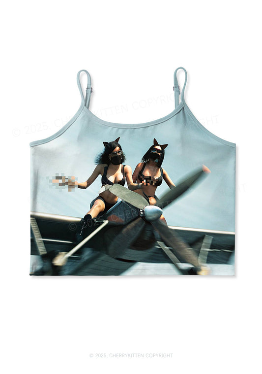 Girls Airplane Race Y2K Print Cami Crop Top Cherrykitten