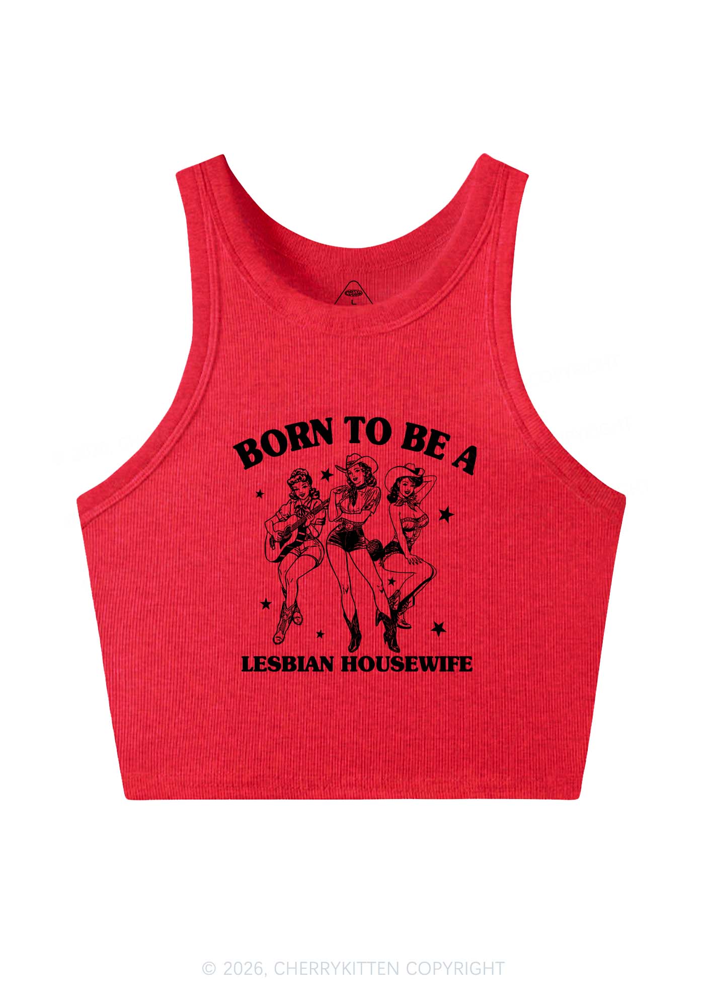 Born To Be Lesbian Housewife Pride Y2K Crop Tank Top Cherrykitten