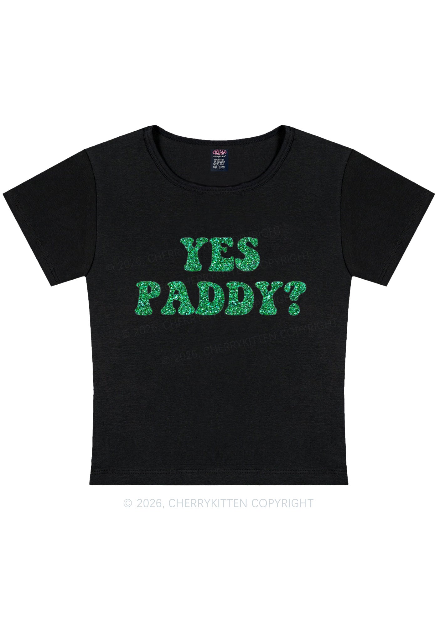 Glitter Yes Paddy St Patricks Y2K Baby Tee Cherrykitten