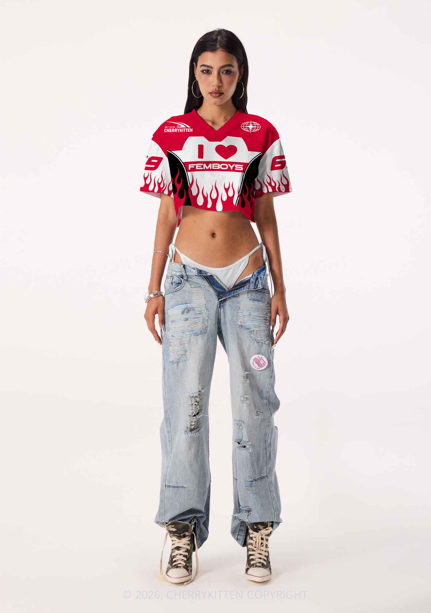I Love Femboys Pride Y2K Crop Sport Jersey Shirts Cherrykitten