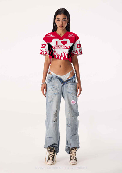 I Love Femboys Pride Y2K Crop Sport Jersey Shirts Cherrykitten