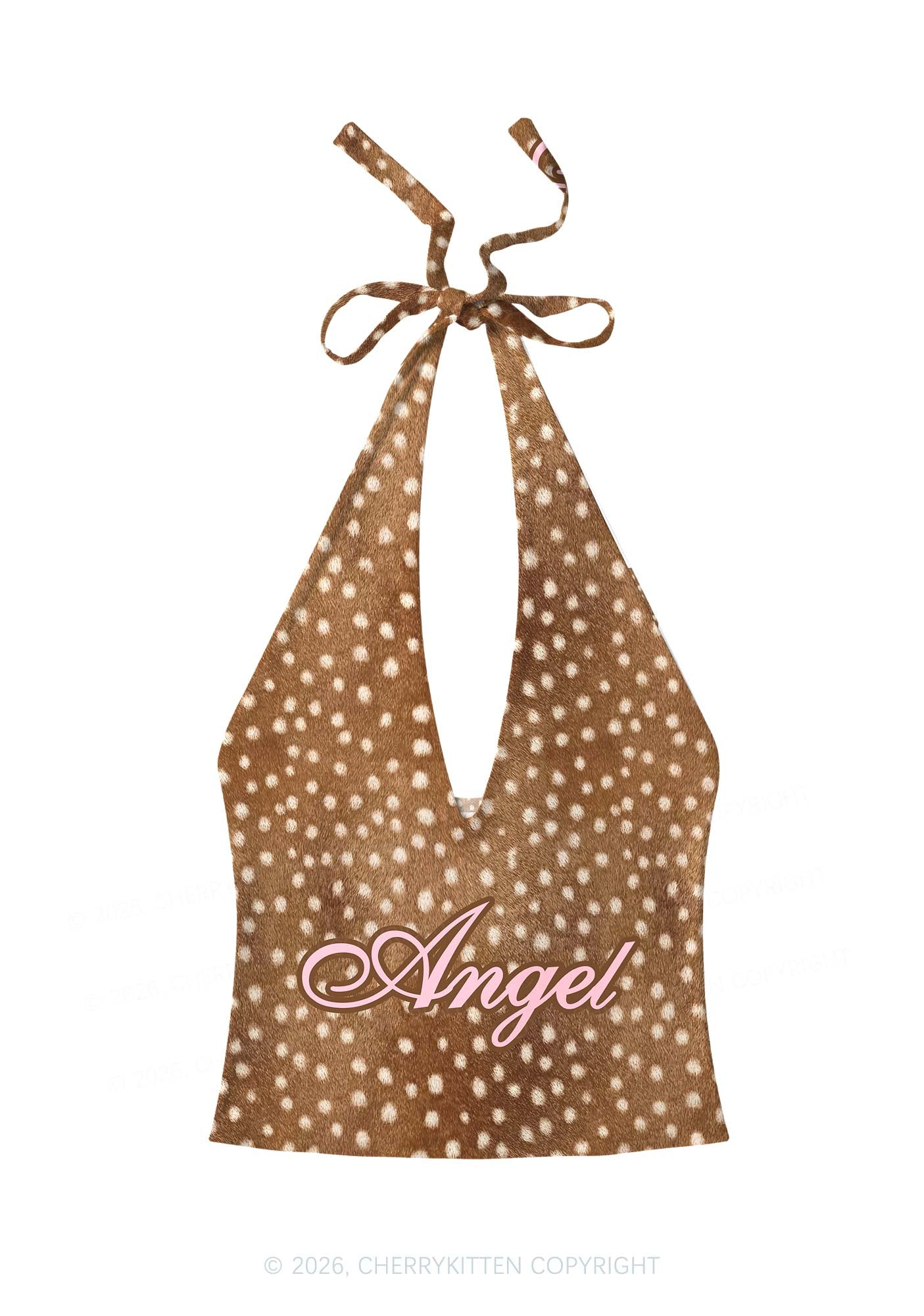 Angel Deer Spots Y2K Print Halter Deep V Neck Cami Cherrykitten