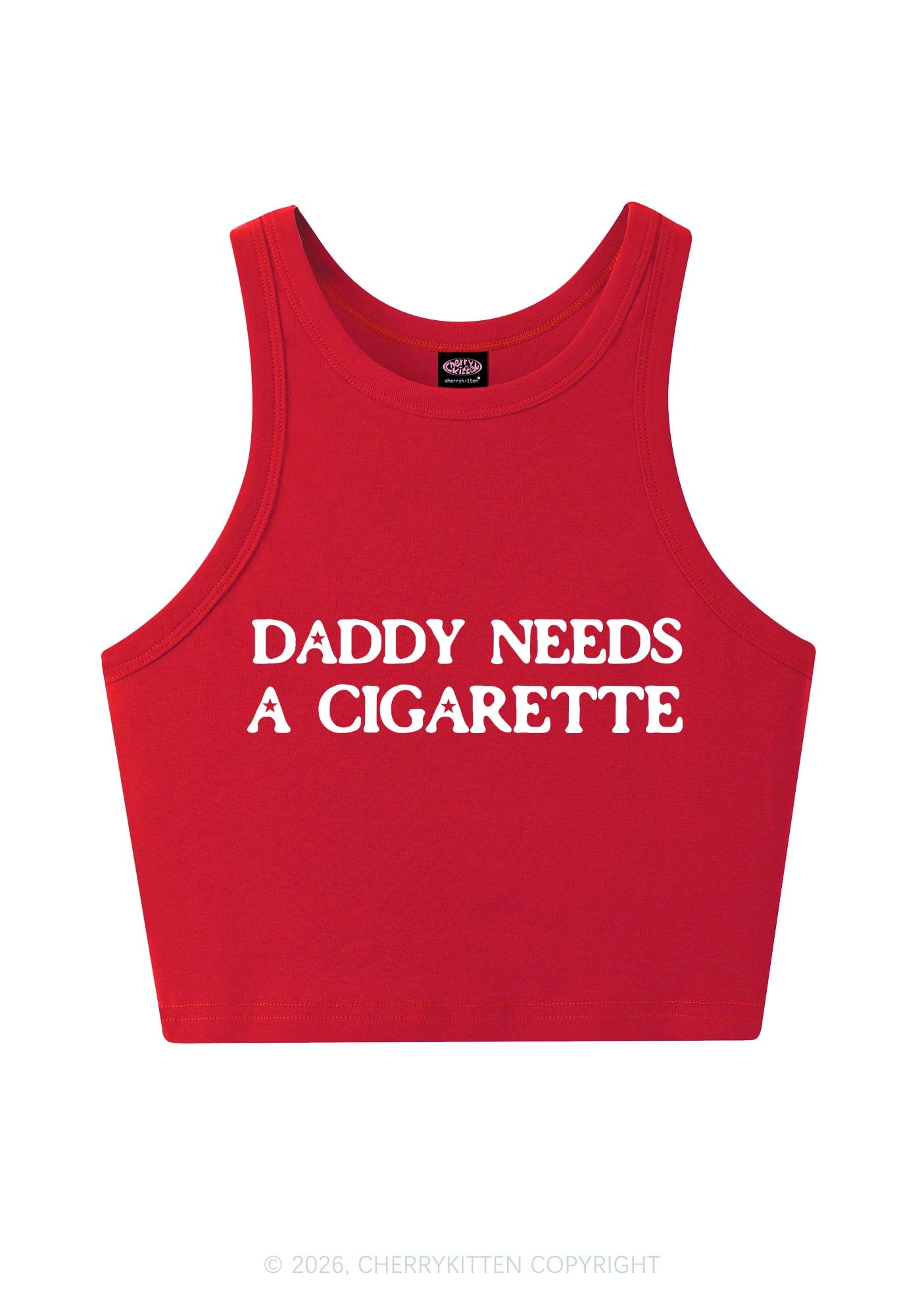 Daddy Needs A Cigarette Y2K Crop Tank Top Cherrykitten