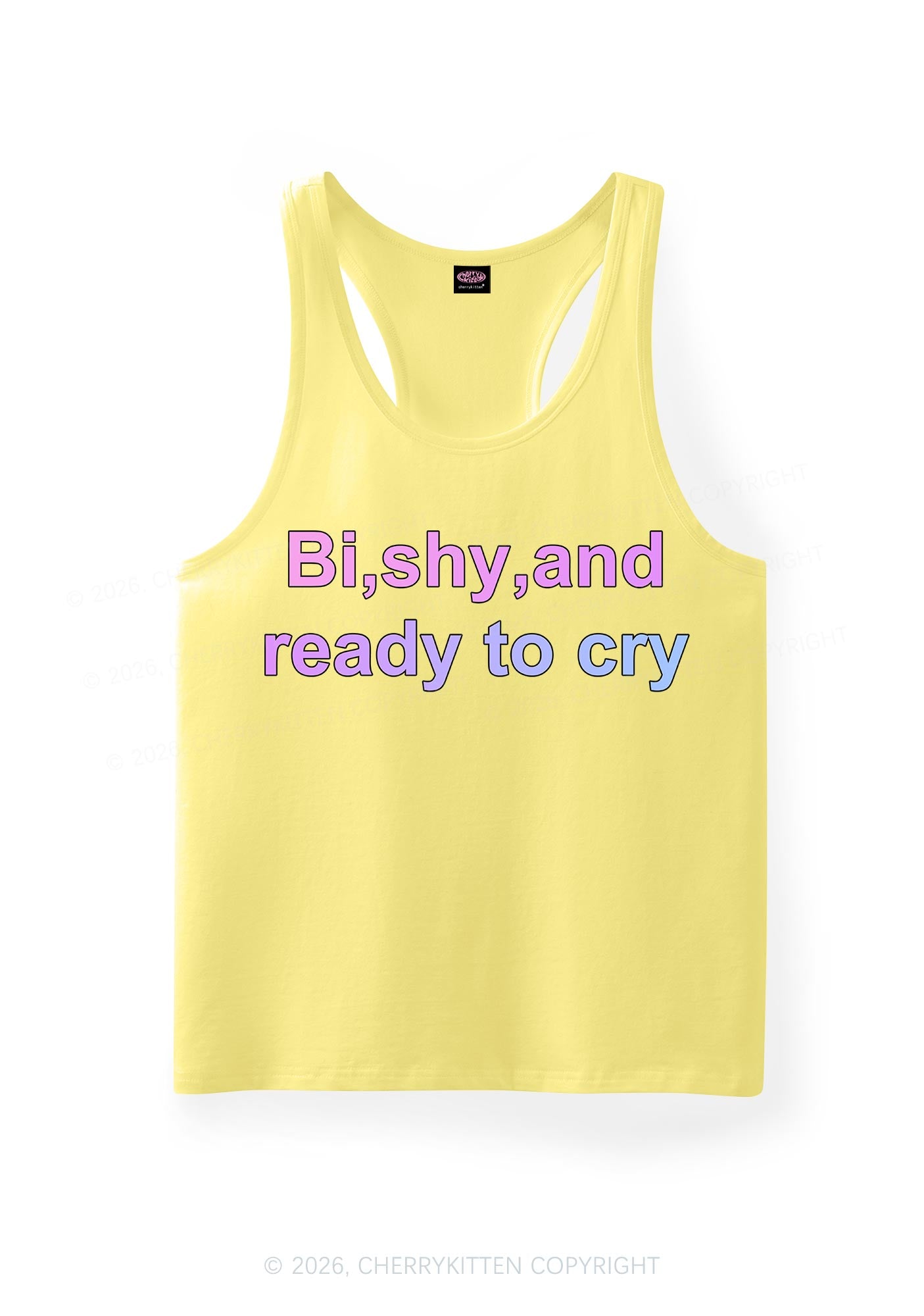 Bi Shy And Ready To Cry Pride Y2K Men Racerback Tank Top Cherrykitten