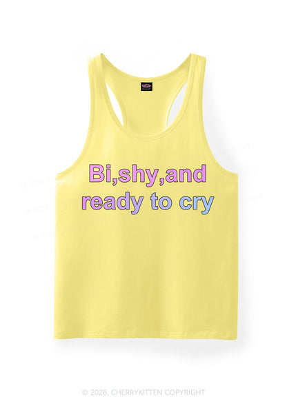 Bi Shy And Ready To Cry Pride Y2K Men Racerback Tank Top Cherrykitten