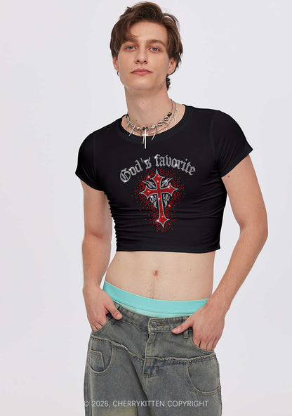 Rhinestone Gods Favorite Cross Y2K Baby Tee Cherrykitten