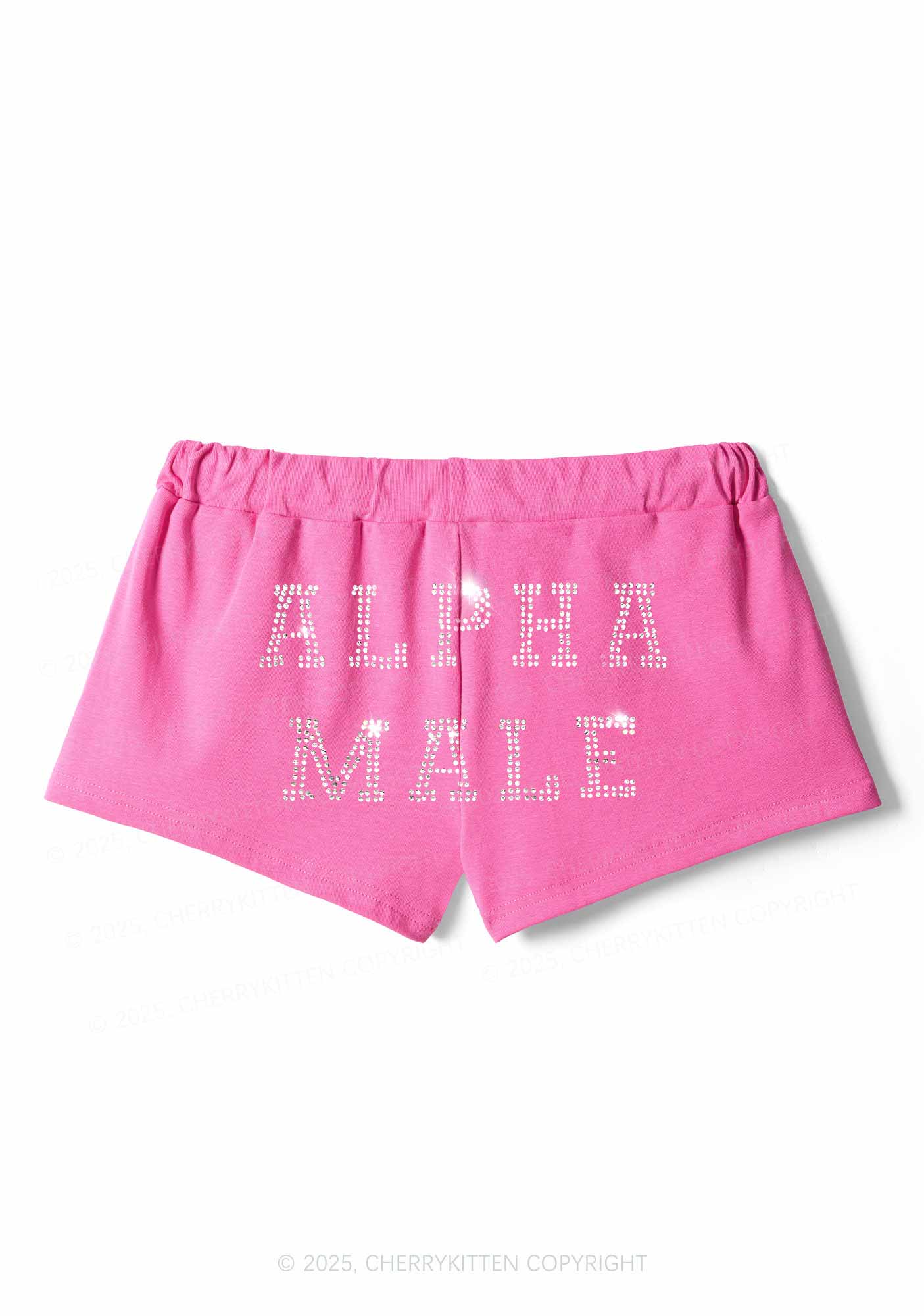 Rhinestone Alpha Male Y2K Drawstring Mini Shorts Cherrykitten
