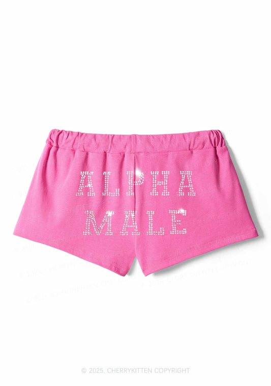 Rhinestone Alpha Male Y2K Drawstring Mini Shorts Cherrykitten