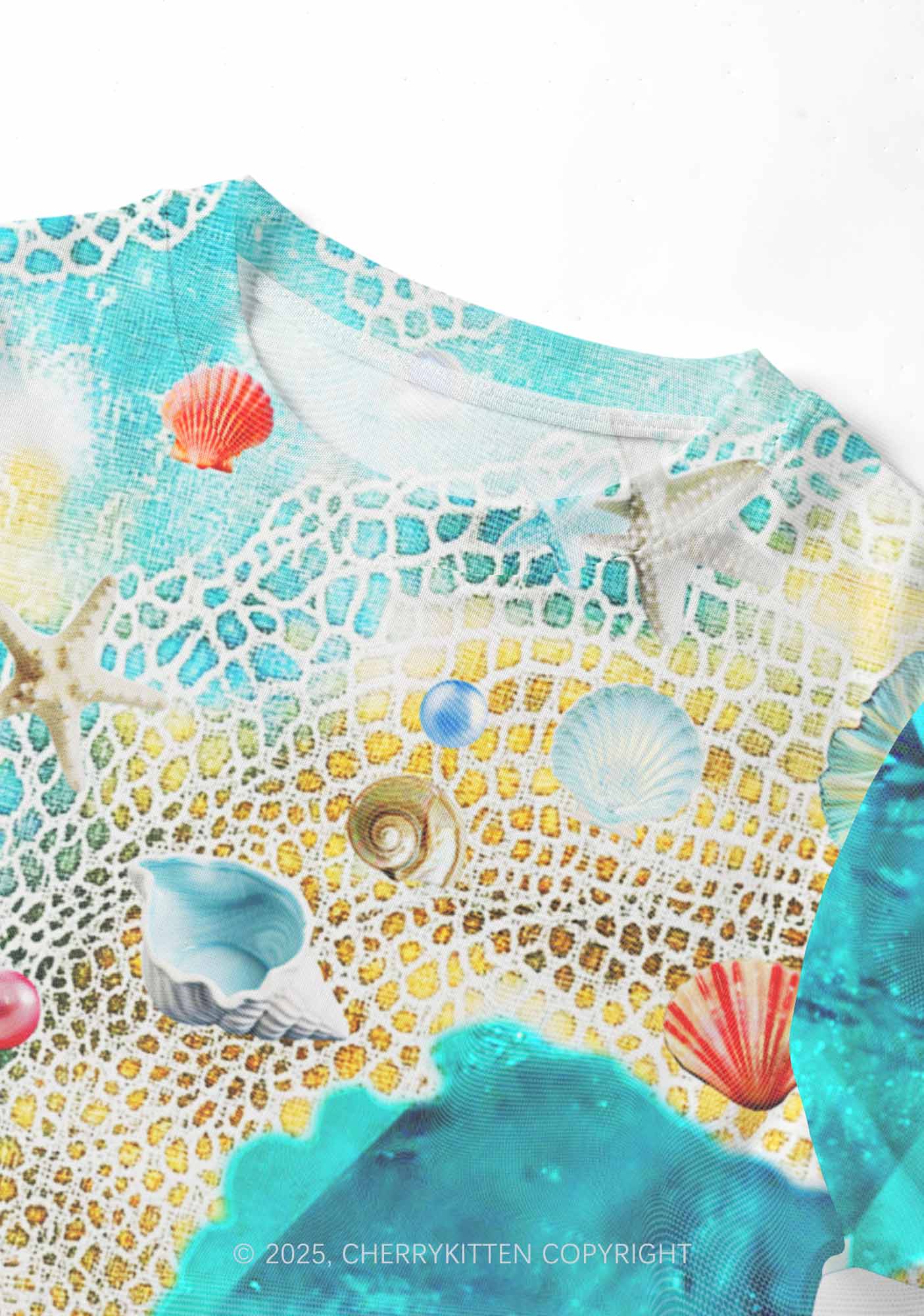 Seashell Fantasy Y2K Mesh Crop Top Cherrykitten
