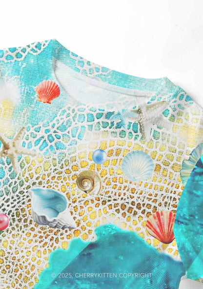 Seashell Fantasy Y2K Mesh Crop Top Cherrykitten
