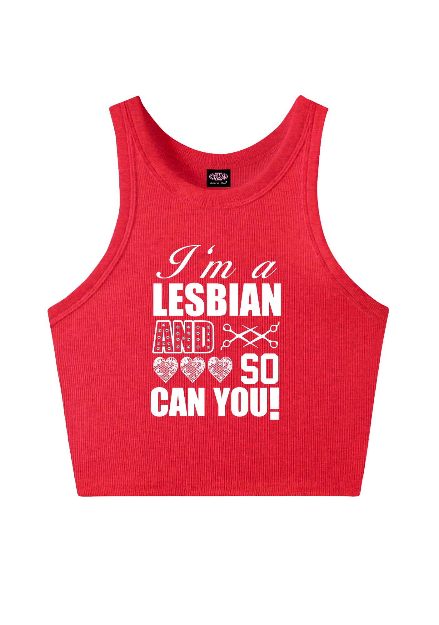 Im A Lesbian And So Can You Pride Y2K Crop Tank Top Cherrykitten