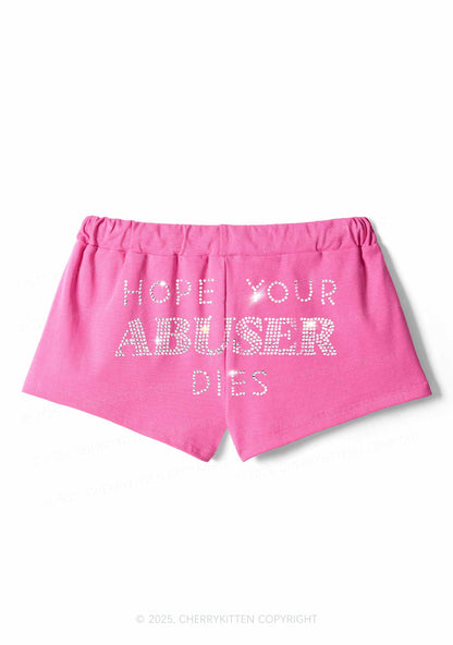 Rhinestone Abuser Dies Y2K Drawstring Mini Shorts Cherrykitten