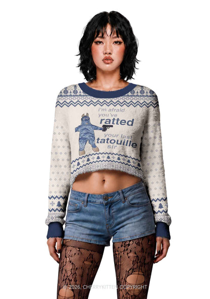Ratted Last Tatouille Y2K Christmas Crop Knit Sweatshirt Cherrykitten