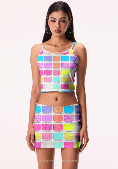 Faux Eyeshadow Palette Y2K Print Mini Skirt Cherrykitten