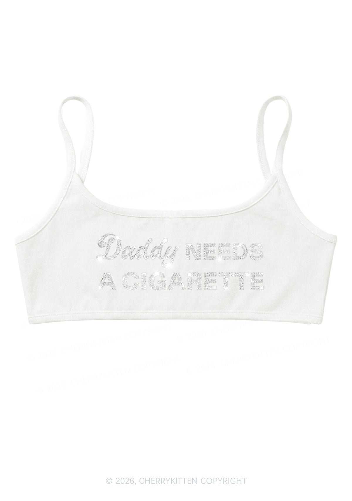 Rhinestone Daddy Needs A Cigarette Y2K Super Crop Cami Cherrykitten