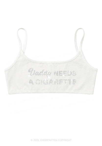 Rhinestone Daddy Needs A Cigarette Y2K Super Crop Cami Cherrykitten