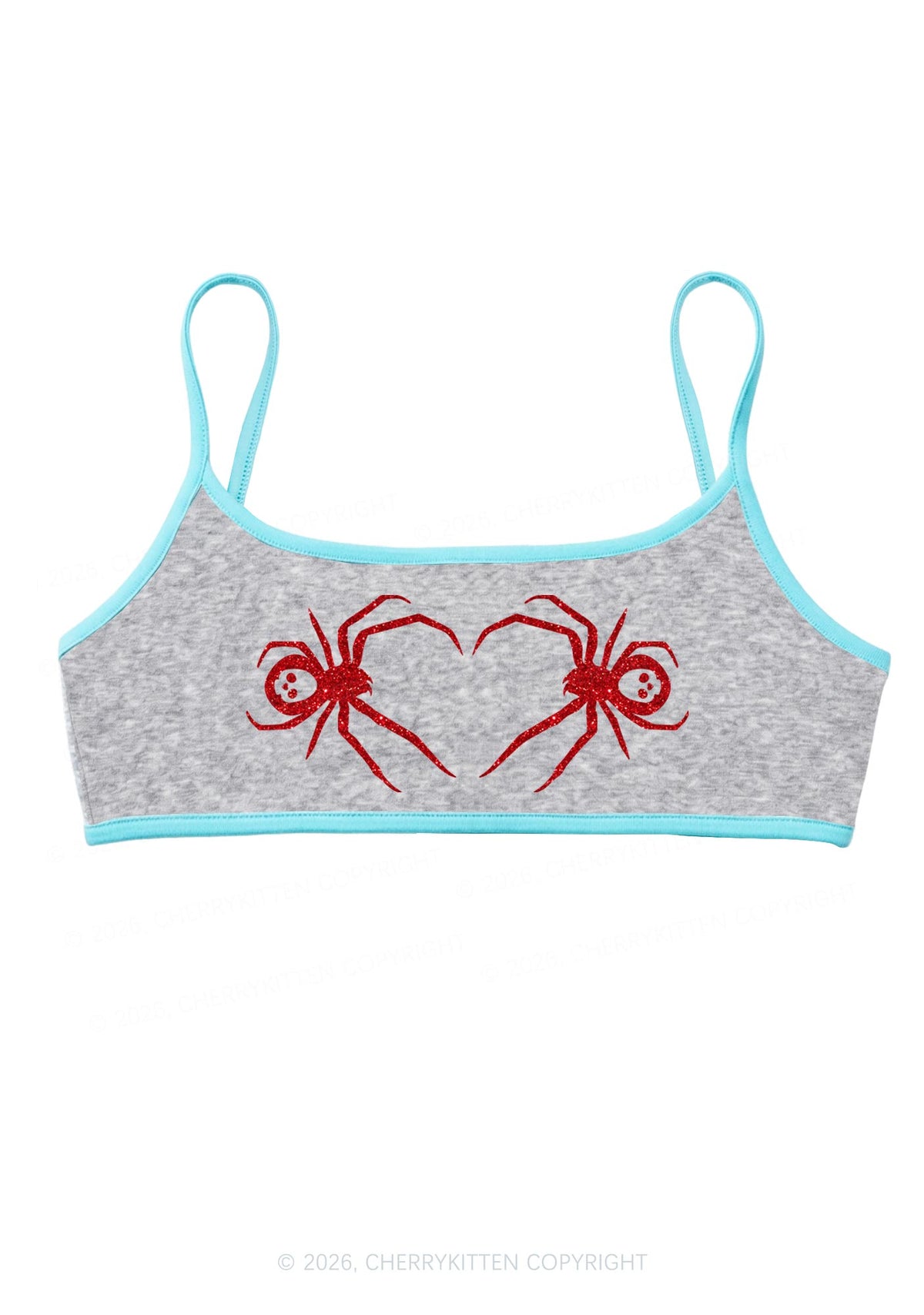 Glitter Skull Spider Y2K Super Crop Cami Cherrykitten