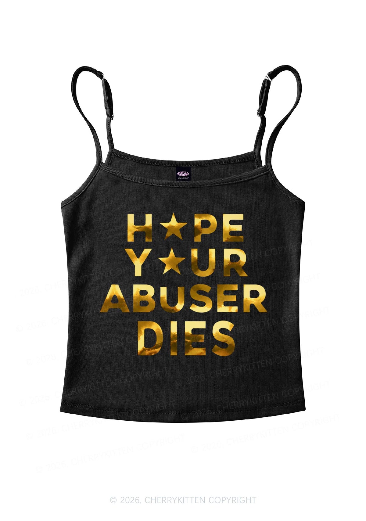 Abuser Dies Silver Foil Printed Y2K Spaghetti Strap Cami Cherrykitten