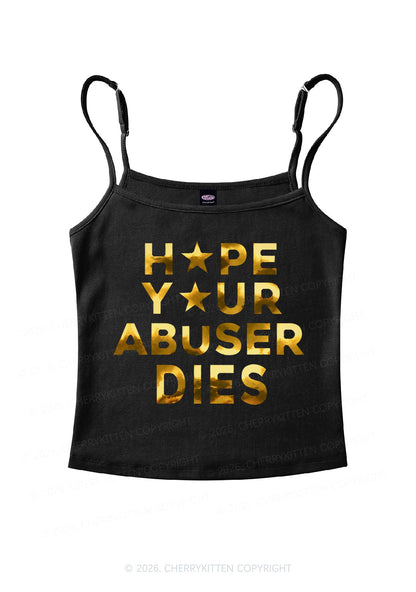 Abuser Dies Silver Foil Printed Y2K Spaghetti Strap Cami Cherrykitten