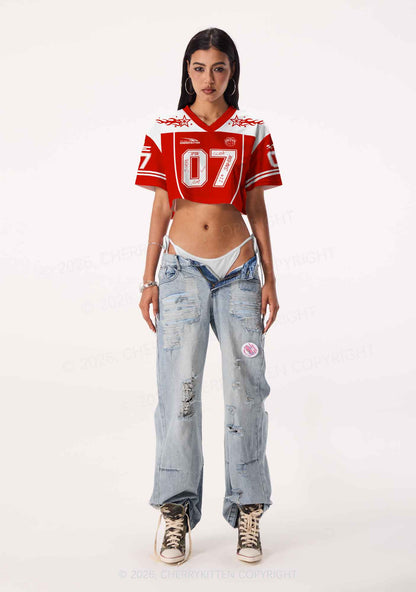 Custom Red Korean Boys Y2K Crop Sport Jersey Shirts Cherrykitten