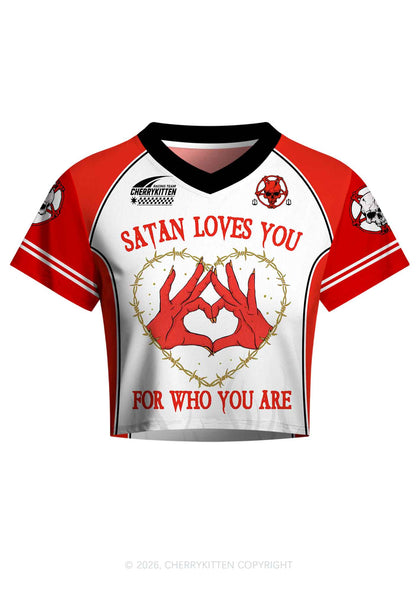 Halloween Satan Loves You Heart Y2K Crop Football Jersey Shirts Cherrykitten