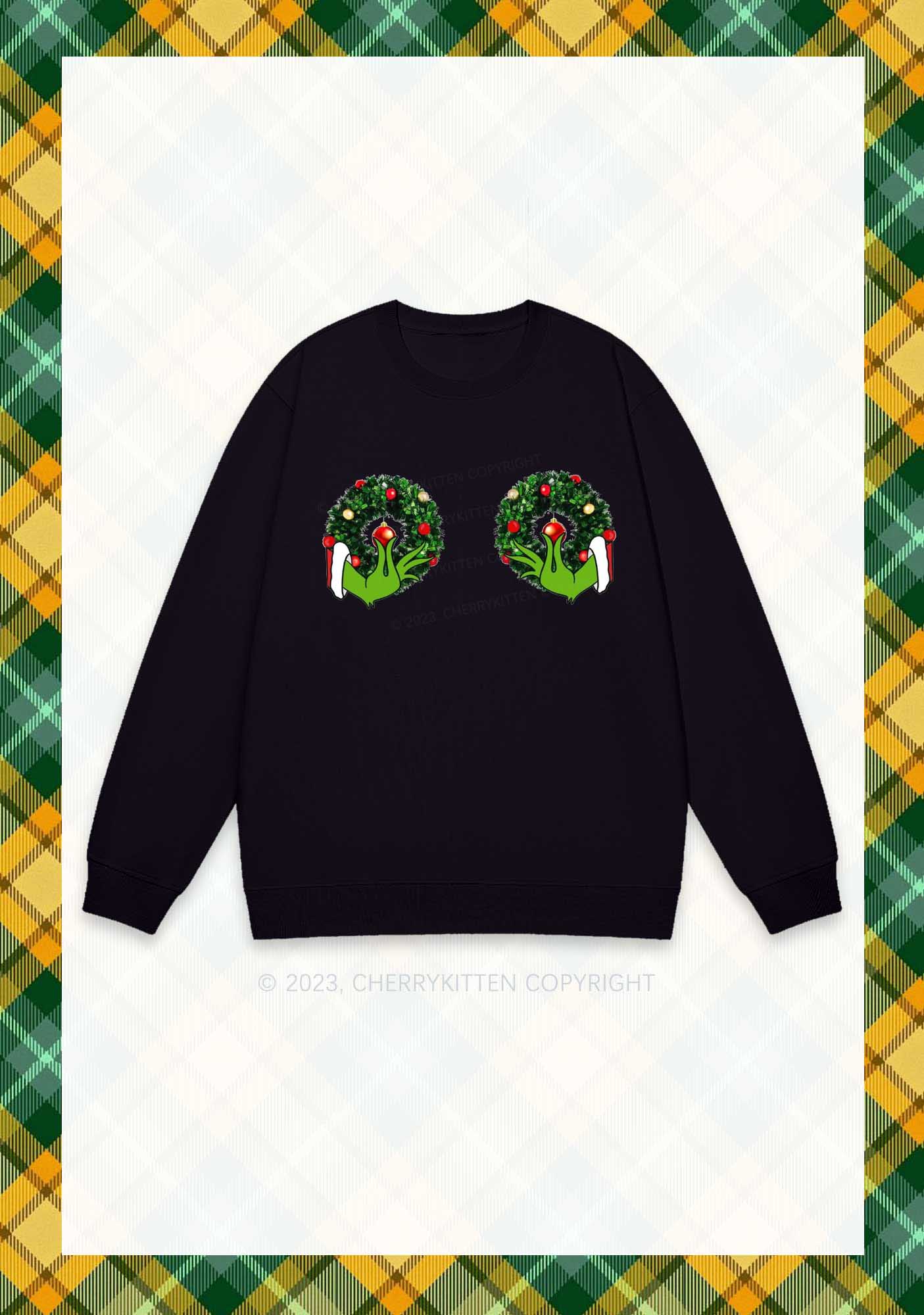 Christmas Wreath Y2K Sweatshirt Cherrykitten