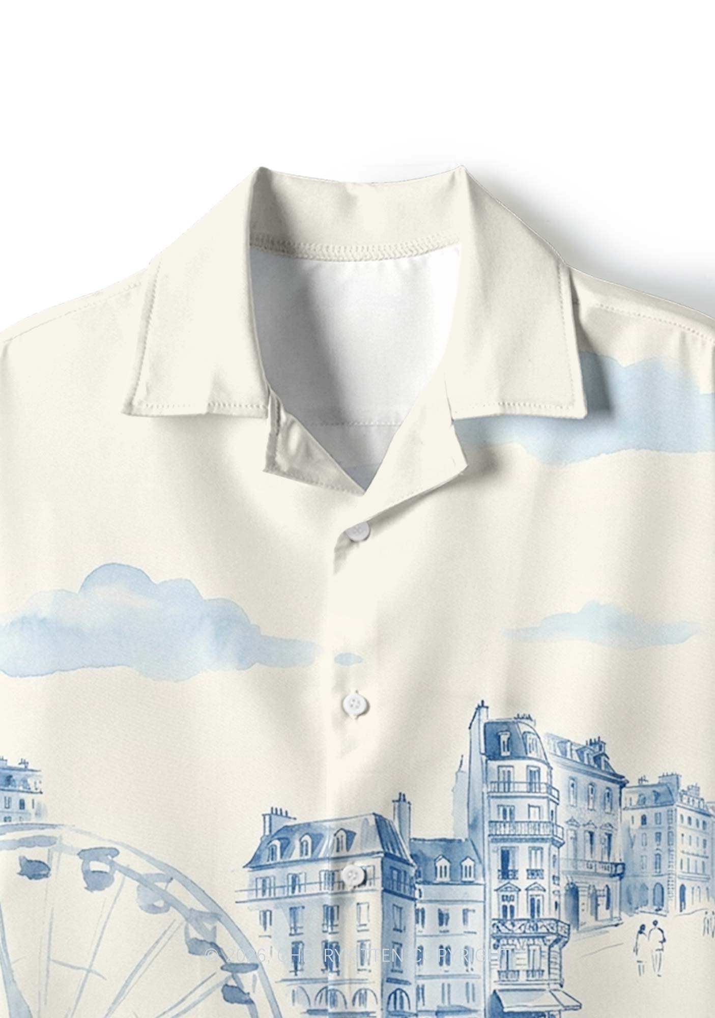Blue Watercolor Cityscape Ferris Wheel Y2K Print Hawaiian Shirt Cherrykitten