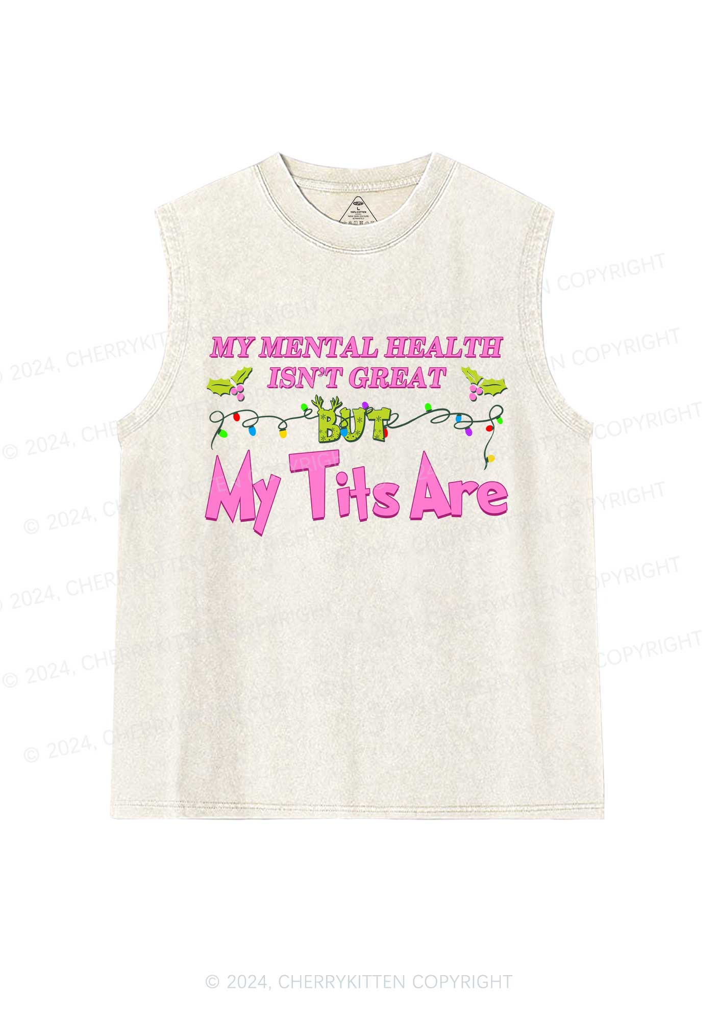 Christmas Mental Health Isn't Great Y2K Washed Tank Cherrykitten