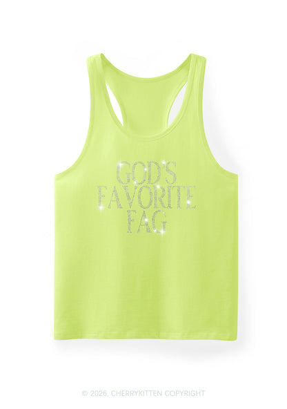 Rhinestone Gods Favorite Fag Pride Y2K Men Racerback Tank Top Cherrykitten