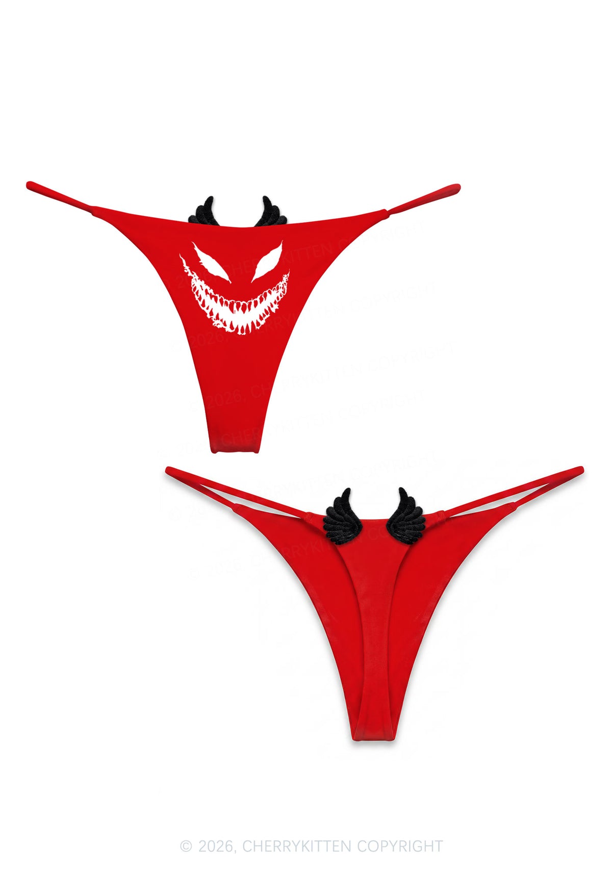 Halloween Smiling Silhouette Y2K Goth Angel Wings Bikini String Thong Cherrykitten