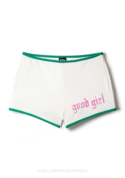 Rhinestone Pink Good Girl Y2K Booty Shorts Cherrykitten