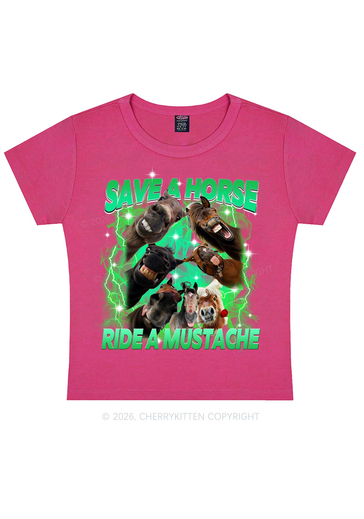 Save Horse Ride Mustache Y2K Baby Tee Cherrykitten
